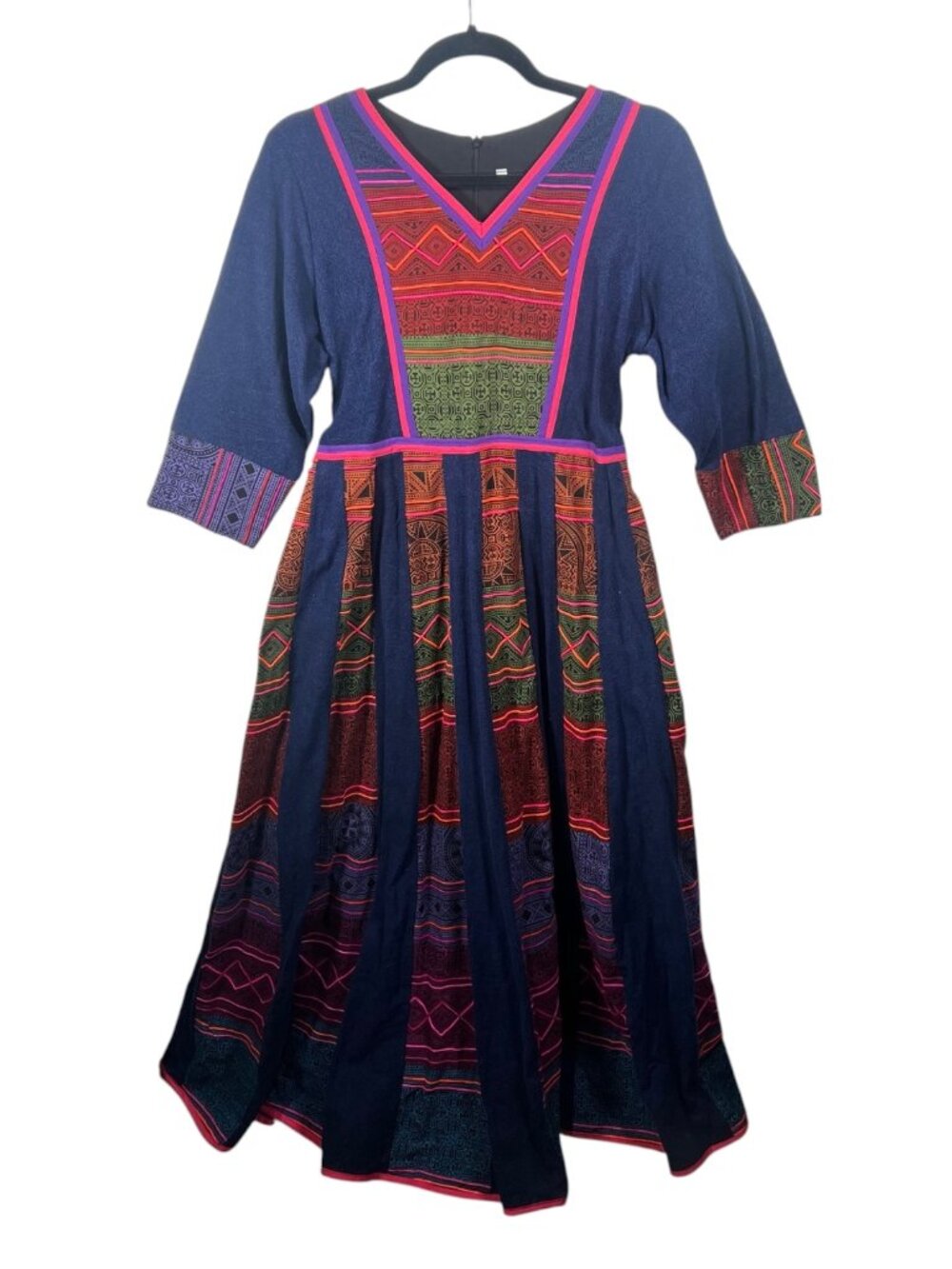Handmade Ethnic Dress Womens Medium Maxi Tribal Boho Embroidered Patchwork Folk